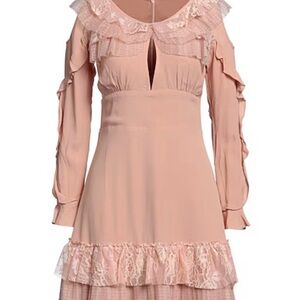 For Love & Lemons Claire Pleated Lace Mini Dress - Pink/Blush - Small